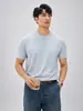 Frescura de VeranoLujo Ligero 80S Amoniaco Líquido Doble Templado Algodón Ligero Camiseta de Manga Corta para Hombre Old Money Cómoda Transpirable Camiseta