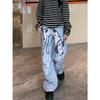 Jeans de Diseño Americano de Nicho con Manchas Pintadas a Mano para Mujer, Estilo Otoño, Pantalones de Pierna Ancha Rectos de Cintura Alta Divertidos y Versátiles