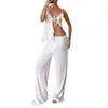 Estilo Europeo y Americano Ropa de Casa Nuevas Llegadas Primavera y Verano Sexy Cuello en V Profundo Tirantes con Volantes Pantalones Largos Conjunto de Pijama de Jacquard Tejido para Mujer