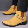 Botas Vaqueras Retro Transfronterizas para Hombre Punta Fina Chelsea Botines con Cadena Metálica para Ponerse Botas Británicas de Moda