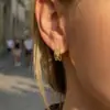 Pendientes Misteriosos de Acero Inoxidable Estilo Ins Europeo y Americano con Incrustaciones de Circonita, Diseño de Estrella y Luna, Pendientes de Lujo Ligero de Oro Real de 18K para Mujer, Gama Alta Nicho
