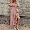 Saia Midi de Cintura para Comércio Exterior Transfronteiriço da Amazon Vestido Novo de Verão 2024 para Mulheres Estilo Europeu e Americano com Decote em V