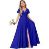 Comércio exterior nova mulher de manga curta vestido de dama de honra longo com decote em v fenda chiffon vestido de noite formal europeu e americano vestido das mulheres