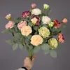 Arranjo de Flores Secas Estilo Pintura a Óleo Vintage com Borda Queimada de Rosa e Lótus para Sala de Estar, Mesa de Jantar, Gabinete de TV, Decoração de Flores, Peônia