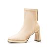 Sapatos de Salto Alto com Plataforma Impermeáveis em Estoque, Novas Botas Curtas de Camurça Outono/Inverno 2026, Botas Finas com Salto Grosso, Botas Curtas Pretas de Bico Quadrado para Mulheres