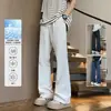 Pantalones de seda de hielo estilo americano con corte oblicuo y microacampanados para hombre, pantalones casuales de verano de secado rápido, holgados, curvos, finos, talla grande, para adolescentes