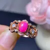 Novo Anel de Opala Rosa Natural Prata S925 Cravejado Pedra Principal 6*8mm Versátil Tendência Popular Joia Feminina Atacado