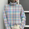 Amazon Temu Estación Independiente Chaqueta Cardigan Suéter Cuello Alto con Estampado de Elementos Cuadros 3D para Mujer E127
