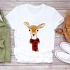 Feliz Navidad Árbol de Navidad Papá Noel Cuello Redondo Moda Manga Media Camiseta Base Simple para Mujer Camiseta de Manga Corta para Mujer
