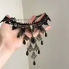 Colar de Renda com Franjas Estilo Escuro, Gargantilha Lolita Preta Retrô, Colar Criativo com Design Personalizado de Nicho