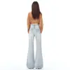 Calça Bootcut Azul Claro Lavado Estilo Americano para Mulheres Outono Inicial 2025 Nova Versátil Afinando a Silhueta Cintura Alta Jeans Retrô Calça Feminina