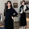 En Stock Vestido de Otoño para Maternidad Set 2026 Nuevo Vestido Negro Holgado + Chaleco Set de Maternidad