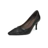 Zapatos de Tacón Alto de Piel de Pez de Lujo Ligero para Mujer, Nuevo Estilo Primavera Temprana 2026, Tacones de Aguja de Boca Baja, Versátiles para el Trabajo, Zapatos de Punta Fina Ol