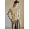 Camiseta de Punto de Manga Larga Estilo Francés Ceñida a la Cintura para Mujer en Otoño e Invierno Nueva Moda Ropa de Trabajo Prenda Base Interior Aspecto Adelgazante Top