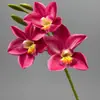 Flor artificial de cymbidium de 3 cabezas muy realista para comercio exterior, decoración de fondo de salón de bodas impresa en 3D, arreglo floral, fabricante de flores artificiales