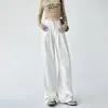 Jeans Blancos de Cintura Alta Plisados de Pierna Ancha para Mujer Verano Gama Alta Gama Alta Sueltos Rectos Caída Pantalones Casuales