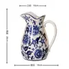 Jarra de Leite Cerâmica Azul e Branca Vaso Moderno Decoração Criativa para Sala de Estar Ornamento Padrão Diamante Jarra de Água Cerâmica
