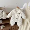 Mameluco de Otoño e Invierno para Bebé Estilo Princesa con Lazo y Encaje, Conjunto Engrosado con Relleno de Algodón para Bebés para Celebraciones de Mes Completo y Cien Días, Adecuado para Salidas