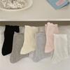 Calcetines de mujer con orejas de madera en blanco y negro, de color liso, con forma de corazón hueco, de malla fina, transpirables, de verano, japoneses