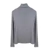 Camisa básica feminina de lã e acetato com gola alta sobreposta, top de malha liso slim-fit, top pulôver simples de Liocel 7026