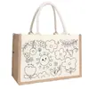 Bolsa de Lino Dibujo a Línea Pintado a Mano Bolsa de Lienzo Lista para Usar Bolso Creativo para Niños Hecho a Mano DIY Pintura Graffiti