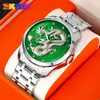 SKMEI Moda Estilo Chino Tótem Dragón Grabado Correa de Acero Inoxidable Reloj Calendario de Negocios para Hombre
