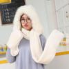 Bufanda de estilo coreano, gorro, guantes, una pieza acolchada de felpa, una pieza de imitación de piel de zorro con capucha, invierno cálido, juego de tres piezas