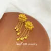 [Lótus das Coisas Boas] Estilo Antigo Luxo Acessível Simples Estilo Nacional Brincos Lótus Gota d'Água Brincos com Franjas Elegantes Elegantes Brincos