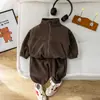 Conjunto Infantil Inverno Novo Estilo Lado Interno de Lã Macia Peça Única Lã Macia Casual Conjunto de Duas Peças Jaqueta Esportiva com Zíper 1-5 Anos Conjunto Infantil