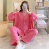 Pijamas de Algodón Seda de Estilo Nuevo para Mujer Cárdigan Conjunto de Dos Piezas Pijamas para Mujer Primavera Manga Larga Algodón Artificial Conjunto de Ropa de Casa para Mujer Primavera