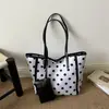 Bolsa Tote Color Block de Bolinhas Estilo Coreano Moda Grande Capacidade Bolsa Tote para o Trabalho Diária Tendência Design de Nicho Bolsa de Ombro