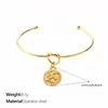 Moda Retro Europea y Americana Doce Constelaciones Colgante Redondo Chapado en Oro Pulsera Nudosa Acero Inoxidable Chapado en Oro de 18K Pulsera Abierta Apilable