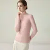 Suéter de peça única 100% cashmere sem costura para mulheres, gola semi-alta, pulôver de tricô slim fit, estilo outono e inverno
