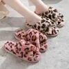 Nuevas Pantuflas de Algodón con Estampado de Leopardo, Cruzadas, de Punta Abierta, para Casa, Interiores, Invierno, Cálidas y Cómodas para Mujer