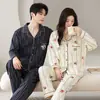 Pijama de Algodón y Seda para Pareja, Primavera y Otoño, Estilo Coreano Casual, Dibujos Animados, Manga Larga, Pantalones Sueltos, Conjunto de Ropa para el Hogar para Hombre