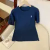 Suave y Amigable con la Piel Pony Retorcido Bordado Tejido Retorcido de Punto para Mujer Manga Corta Primavera y Verano Transpirable Hilo de Algodón Retro Versátil Top