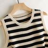 2025 Camisola holgada de cuello en U a rayas Suéter para mujer Top sin mangas Combinación casual Hilo para mujer