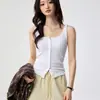 # Hilo de Seda Ecocos de 260g # Camisola para Mujer con Diseño de Botones de una Sola Fila, Corte Ajustado, Versátil para Usar en Capas o Sola, Top sin Mangas.