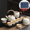 Lujo Ligero de Gama Alta Horno Ru Juego de Té Kung Fu para el Hogar Cerámica China Tetera Taza de Té Bandeja de Té Pequeña Juego de Regalo