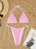 Bikini de Ganchillo Transfronterizo Europeo y Americano para Mujer, Triángulo Halter, Push-up, Correa Separada, Atractivo Traje de Baño para Vacaciones en la Playa