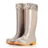 Botas de lluvia de moda para mujer, de caña alta, cálidas, engrosadas, de tubo largo, impermeables y antideslizantes, adecuadas para senderismo y días lluviosos