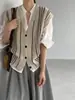 Chaleco de Punto Retro de Cuello V Rayado sin Mangas Estilo Old Money de Jiangzuo para Mujer, Prenda Versátil para Superponer en Otoño 1030