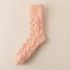 Meias femininas inverno meias grossas fleece de coral forradas com fleece grossas quentes meias de chão meias de dormir cor macaron meias de confinamento
