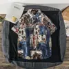 Camisa de manga corta para hombre estilo japonés retro con estampado de animales de dibujos animados, moderna, corte holgado