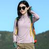 Roupa Outdoor de Secagem Rápida Feminina Top Absorvente de Suor Respirável Verão Proteção Solar Caminhada Montanhismo Esportes Gola Alta Camiseta de Manga Comprida de Secagem Rápida