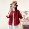 Nueva moda de otoño para mujeres de mediana edad y mayores, ropa elegante para madres, cárdigan de cuello redondo, camisa fina casual de manga larga con bolsillos