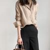 2024 Nuevo Primavera y Otoño Casual de Alta Gama Chic Francés Tops Camisas Caqui Camisas Elegantes de Manga Larga para Mujer