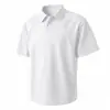 Camisa Polo de Estilo Americano con Hombros Rectos y Mangas Cortas para Hombre, Camiseta Juvenil de Verano de Peso Pesado con Cuello Camisero y Mangas Raglán de Tres Cuartos, Top de Moda