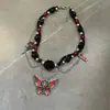Collar de Mariposa Rosa con Perlas Estilo Gótico Oscuro Cadena para Clavícula Punk de Chica Popular Cadena de Cuello Personalizable Accesorio Gargantilla