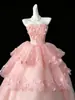 Estilo Coreano Rosa Sin Tirantes Tul 2026 Nuevo Flor Voluminoso Vestido de Princesa Fiesta de Cumpleaños Examen de Arte Estudiantil Ropa Formal
